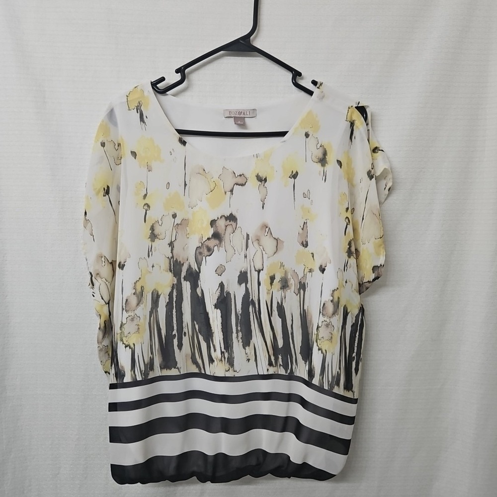 Womens Roz & Ali Sz Small Floral Blouse Sheer Lined Art To Wear Cottagecore